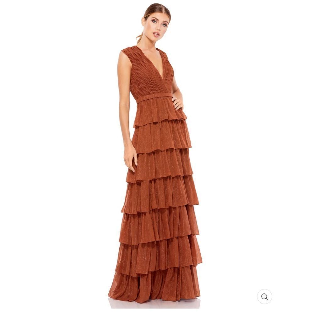 Mac Duggal 49287 Womens Sparkle Ruffle Layered Maxi Gown Dress - Picture 2 of 14